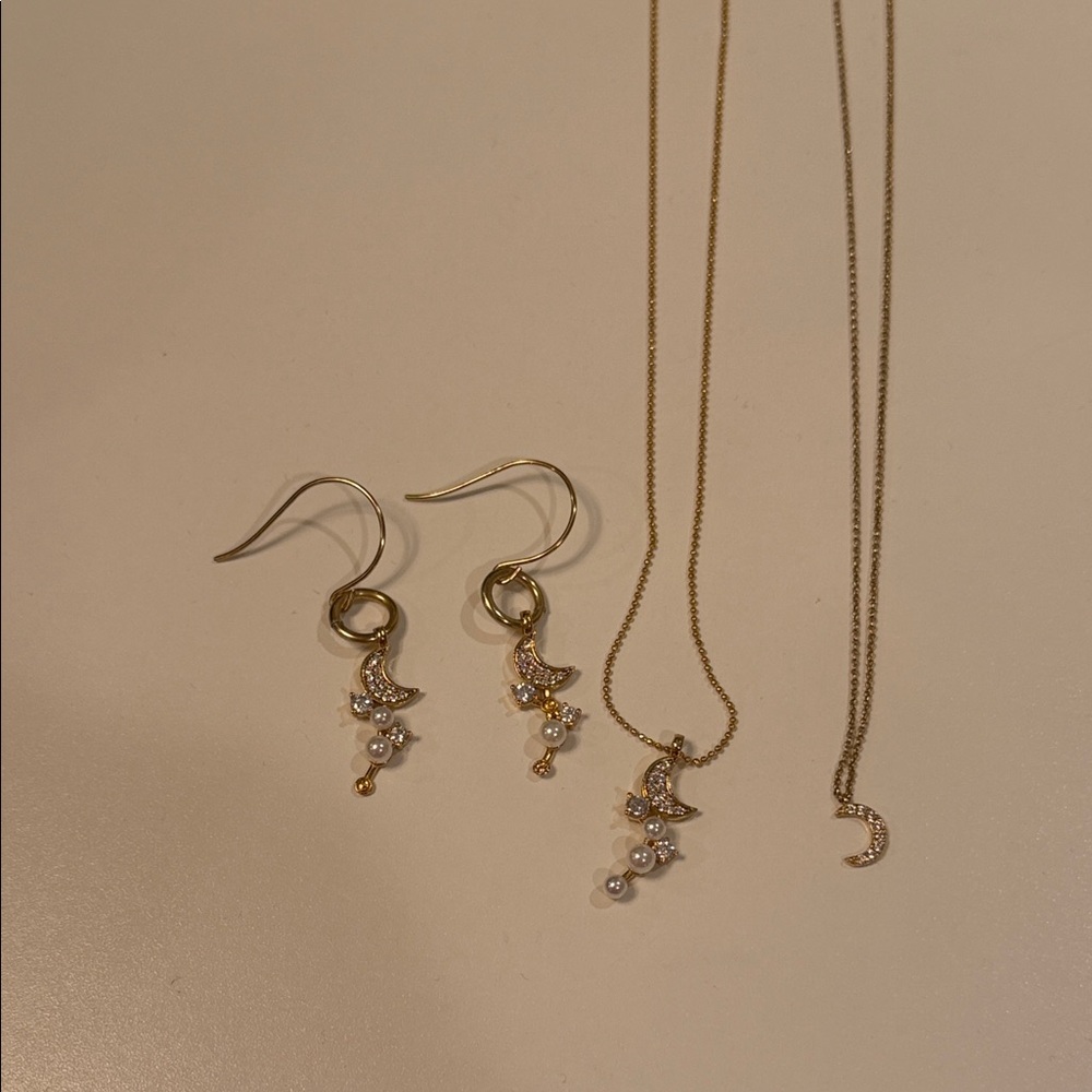 Gold and Pearl Crescent Earrings
